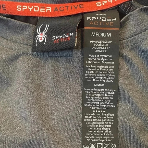 Spyder Black Gray Breathable Quick Dry Athletic T-shirt Mens Medium (115) - Picture 5 of 5